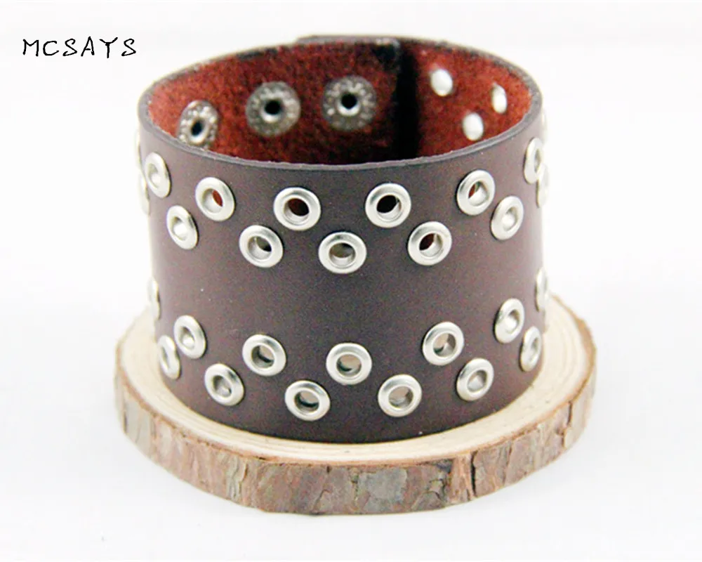 MCSAYS Rocker Punk Jewelry Shoelaces Hole Wide Leather Bracelet Simple-Design Gothic Bangle 80s Hipster Gifts Men's Fashion 4HD |