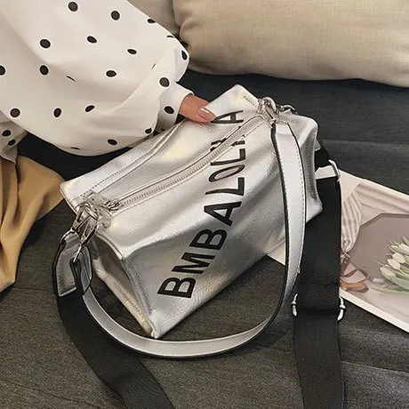 silver bag Высококачественные дизайнерские Брендовые женские сумки через плечо с широким ремешком и буквенным принтом boston - Цвет: silver bag