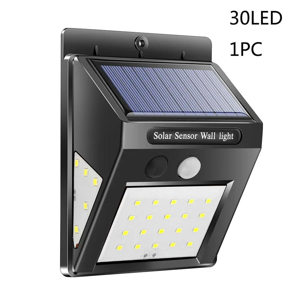 30 LED 1 PC 30/40 светодиодный открытый стенная солнечна лампа движения PIR Сенсор Водонепроницаемый светильник садовый светильник путь аварийного безопасности светильник 3 односторонний световой - Испускаемый цвет: 30 LED 1 PC