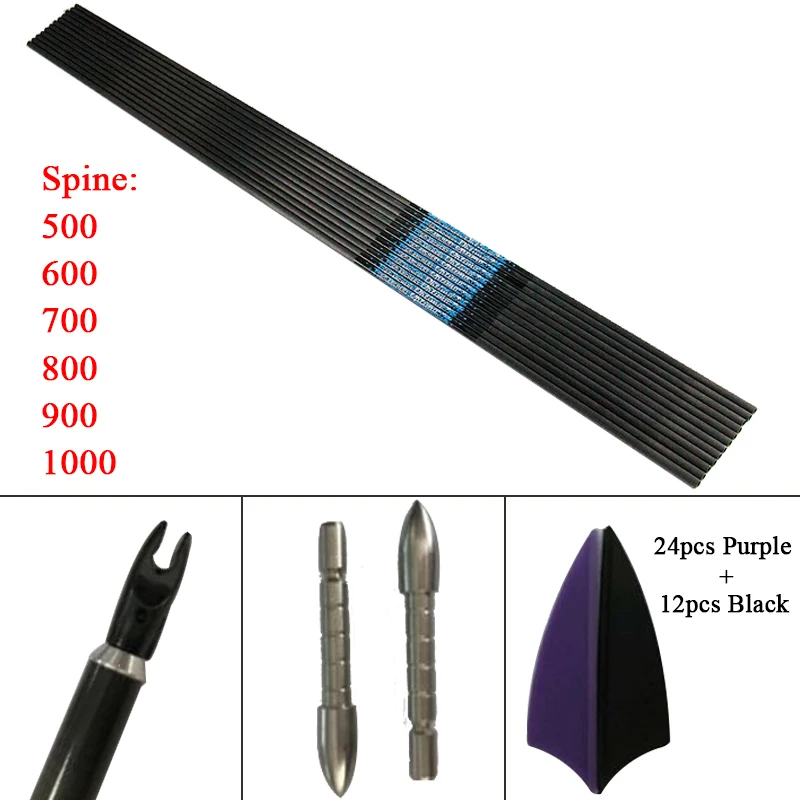 12pcs Arcehry Spine 700 Carbon Arrow Shafts ID4.2mm / Target Point Pin Nock for Complete Arrows DIY Hunting | Спорт и развлечения