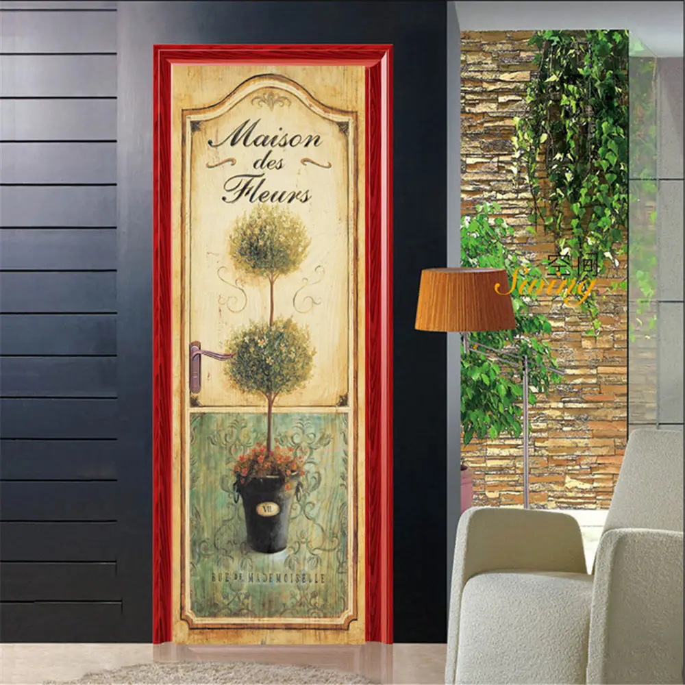 

77x200cm 3D Autumn Quiet Road Creative Door Stickers Waterproof Wallpaper DIY Removable Mural Self-adhesive Home Wall Decoration