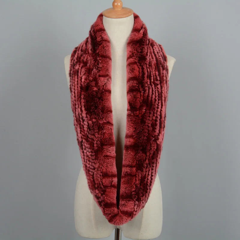 Red Frosted Jancoco Max Настоящий мех кролика длинные шарфы Высококачественная зимняя теплая шаль шейный платок S7097 - Цвет: Red Frosted