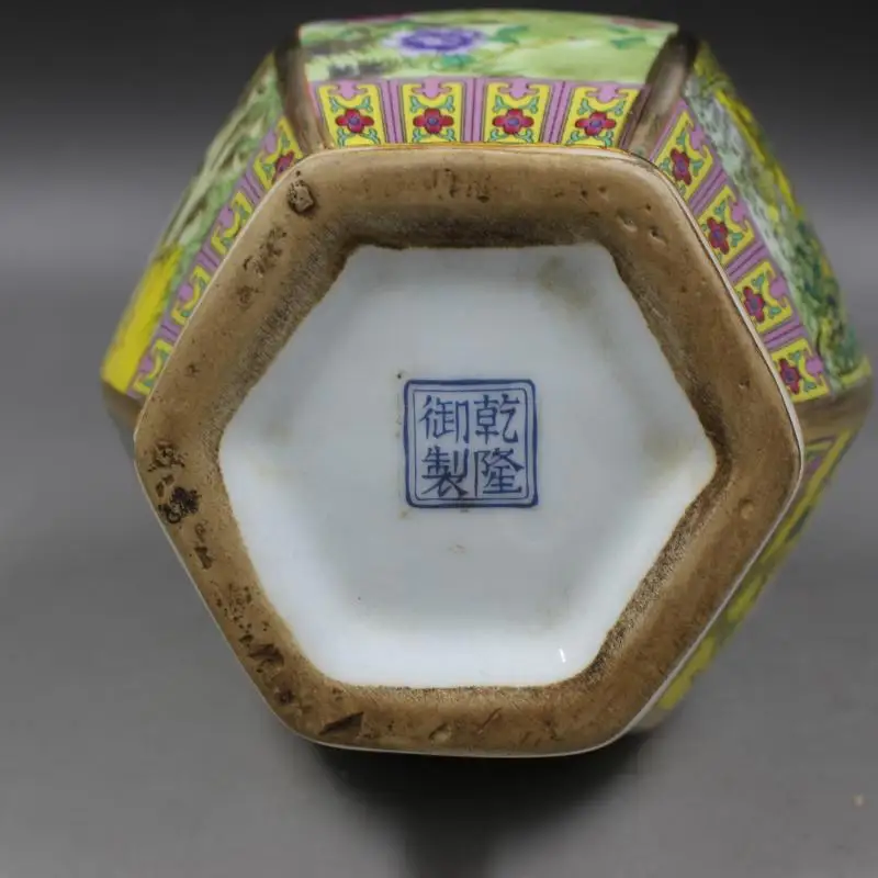 Антикварная желтая керамическая ваза Qing Qianlong эмалированная позолоченная