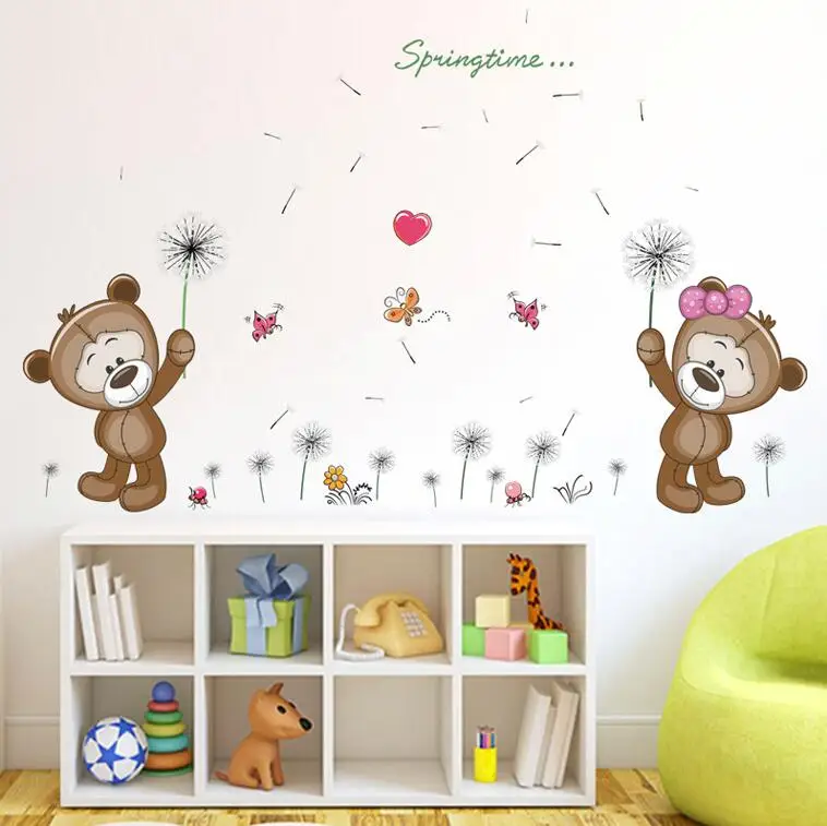 Мультфильм Медведь Одуванчик Наклейки Детская комната метоп украшением Колле