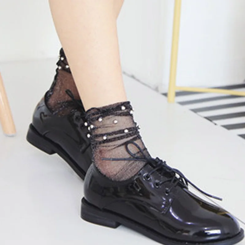 Новые женские блестящие сетчатые носки с серебряными бусинами модные мягкие