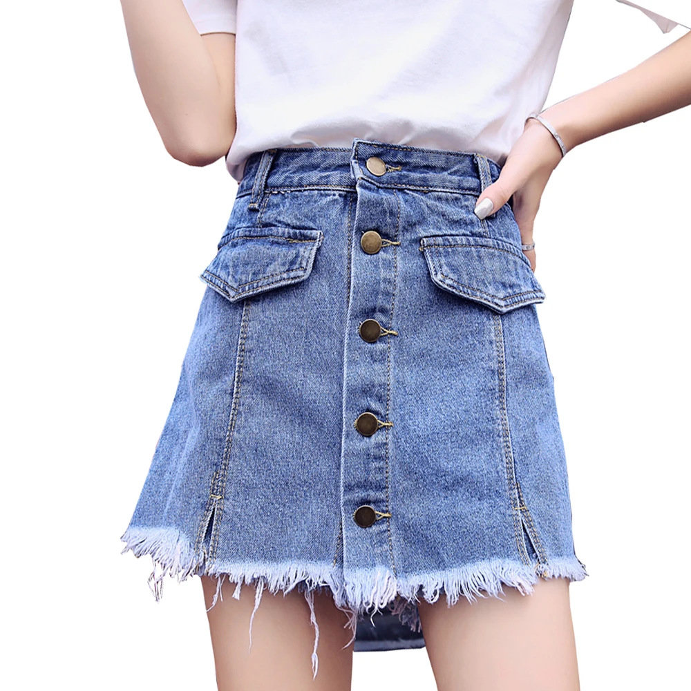 

Юбка-шорты, женская джинсовая короткая, летняя, 2019, с высокой талией, на пуговицах, S-XXL