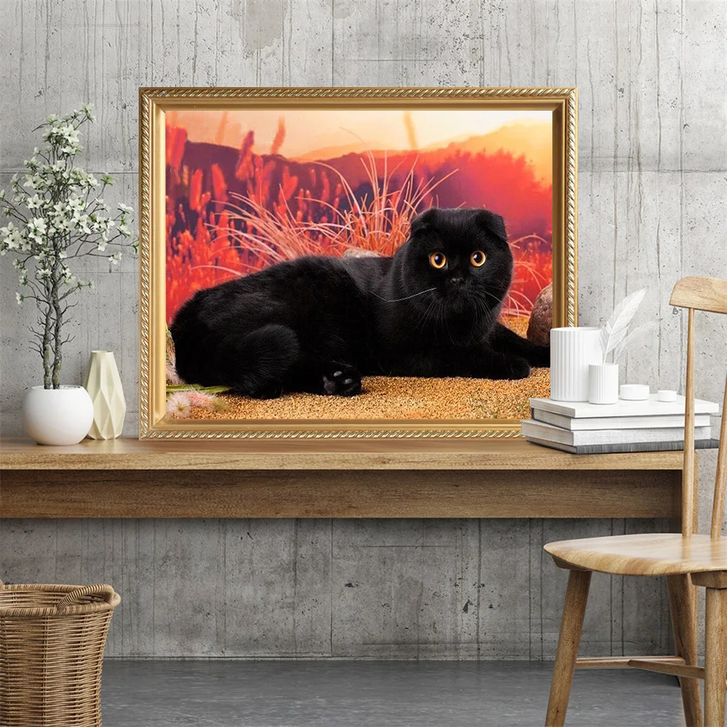 Модный домашний декор 5D DIY алмазная живопись черная кошка животные Алмазная