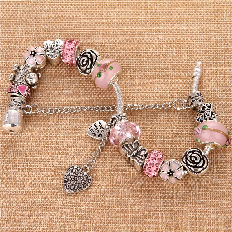 Подвеска в форме сердца розовые кристаллы/стеклянные подвески браслеты и обручи