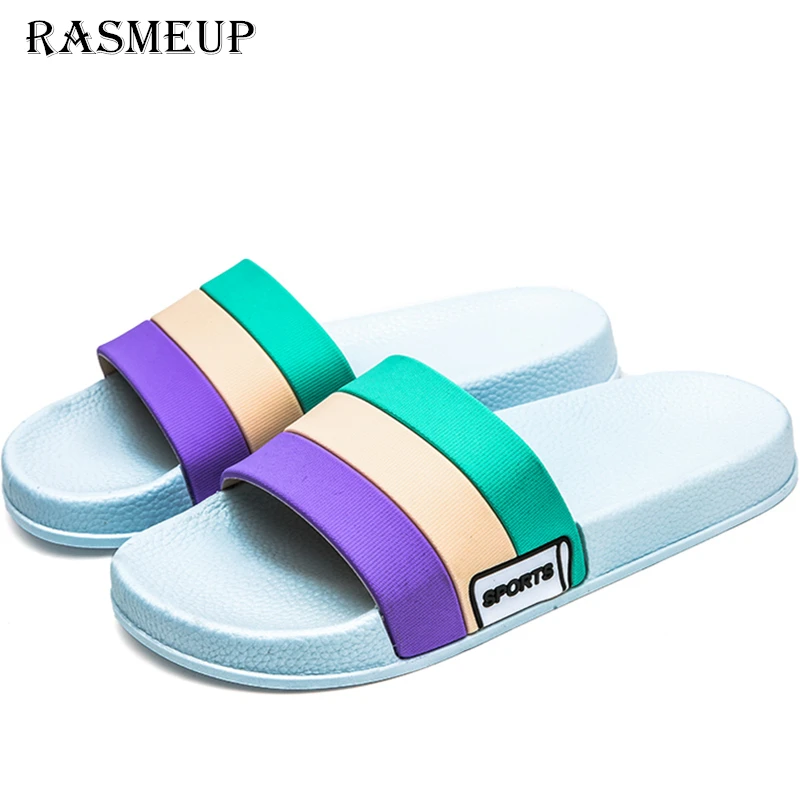 RASMEUP Большие размеры 44 женские тапочки 2019 летние пляжные шлепанцы в полоску