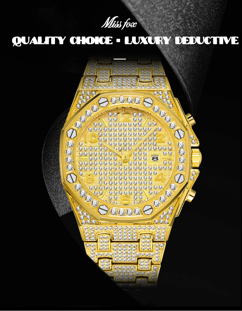 HOtTop бренд класса люкс бриллиантами часы трендовые уникальный FF 18k золотые