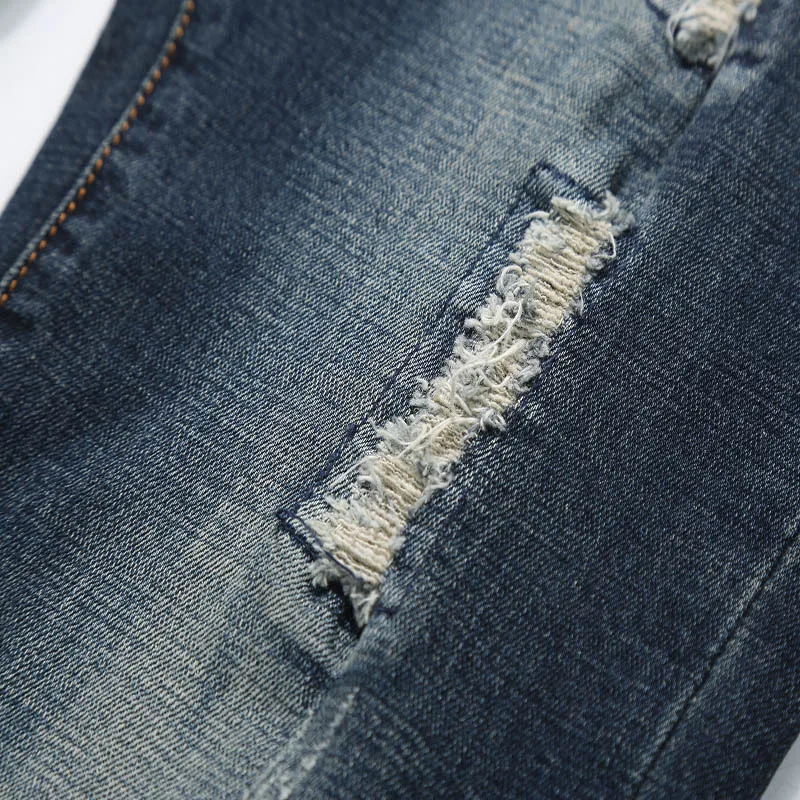 Мужские джинсы bootcut синие расклешенные рваные джинсы для мужчин тонкие Стрейчевые расклешенные джинсы