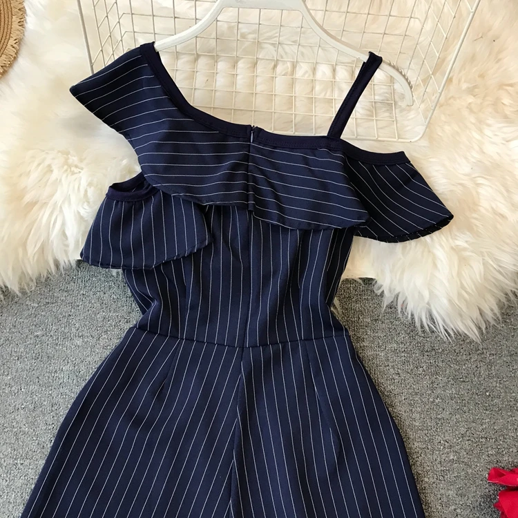 ALPHALMODA, летний женский короткий комбинезон с рюшами, неровный, с открытыми плечами, с высокой талией, женские стильные комбинезоны в полоску, Модный комбинезон