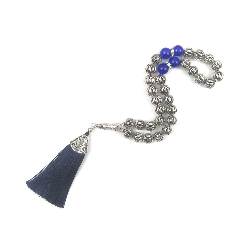 Tesbih магазин 10 мм посеребренные молитвенные бусины с Красной кисточкой Tasbih Tesbih Tasbeeh Subha Misbaha исламский для свадебного подарка - Окраска металла: blue