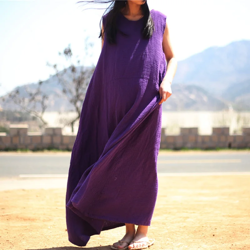 

Женское длинное платье на бретелях ORIGOODS, однотонное Хлопковое платье без рукавов, с круглым вырезом, черное, белое, красное, фиолетовое плат...