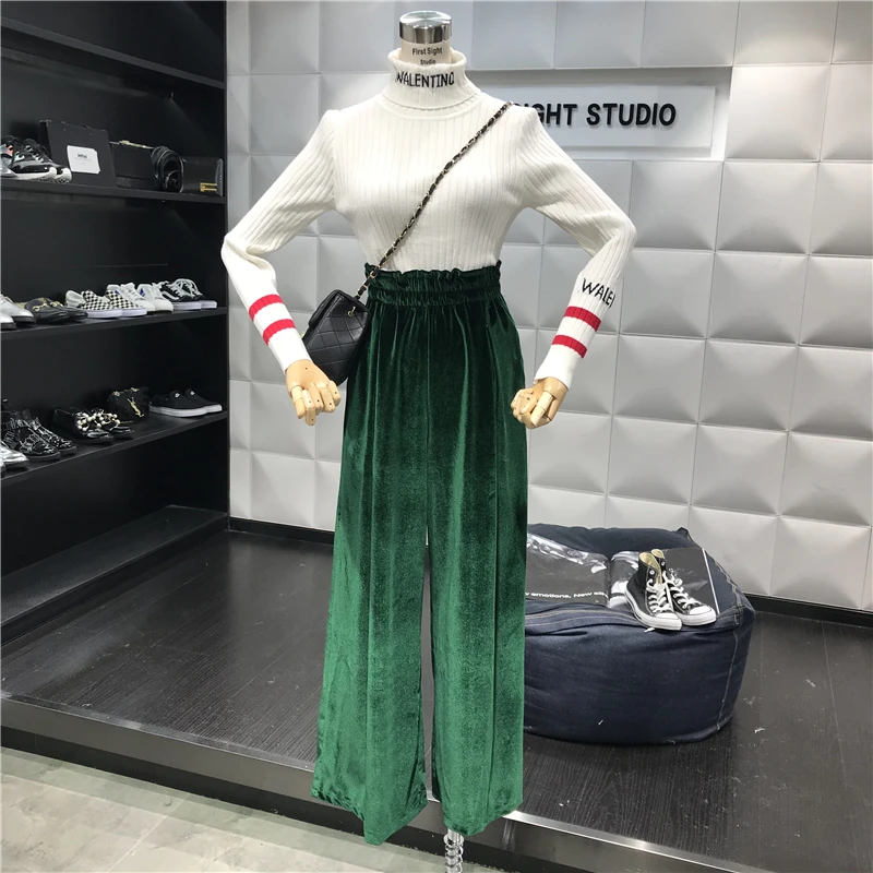 Осенне-зимние длинные женские брюки 2018 Harajuku однотонные с эластичным поясом