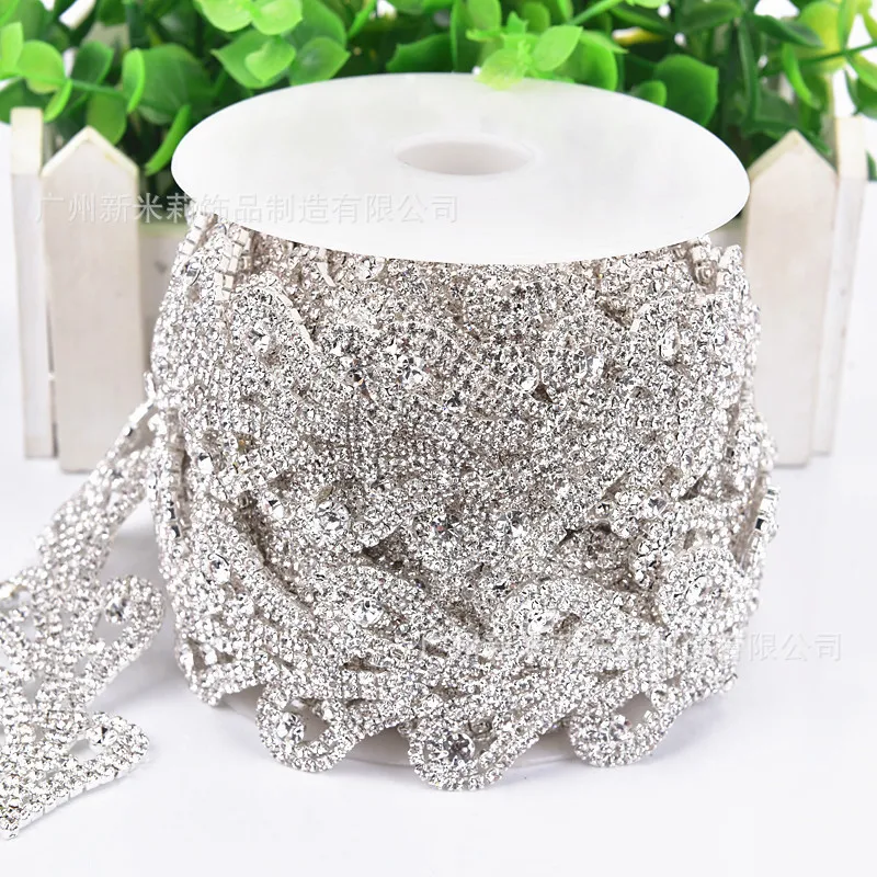 2yards Silver Gun Grey Rhinestone Chain Ribbon Crystal Lace Trim Sew On Garment Bags Shoes Wedding Dress Applique Accessories | Дом и сад
