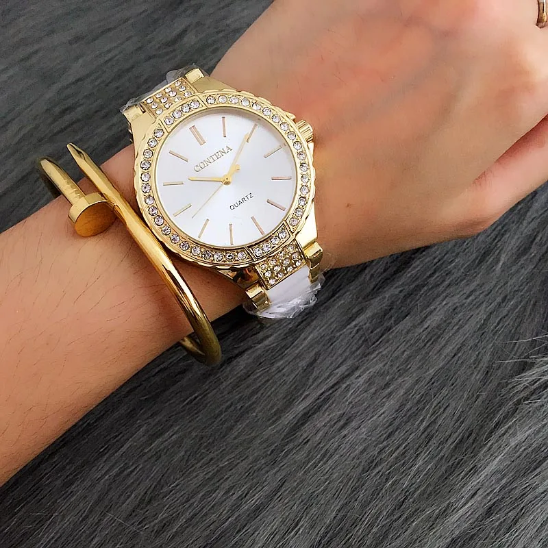 Женские кварцевые часы Contena женские повседневные из сплава с кристаллами