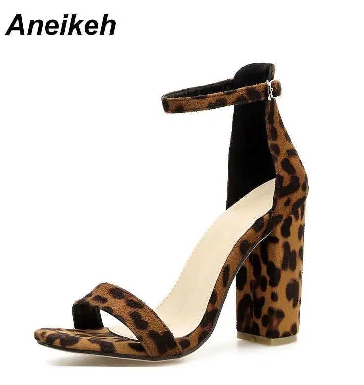 Leopard prin Aneikeh/; сандалии-гладиаторы с леопардовым принтом; Модные женские босоножки; туфли на высоком каблуке с открытым носком и ремешком на щиколотке; туфли-лодочки черного цвета; Размеры 35-40 - Цвет: Leopard prin