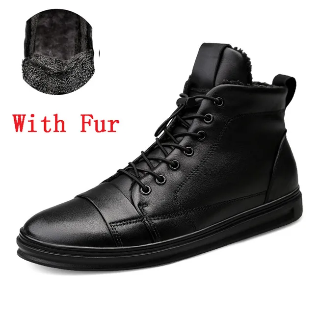 black with fur Новинка; Мужская обувь; высококачественные мужские ботильоны из натуральной кожи; модная обувь черного цвета; зимние мужские ботинки; Теплая обувь на меху; большие размеры - Цвет: black with fur