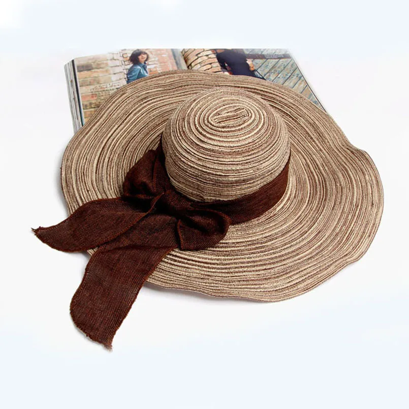 2018 Hot Sale Round Top Raffia Wide Brim Straw Hats Lady Summer Women Straps With Leisure Beach Hat Elegant Bow-knot Gorras | Аксессуары