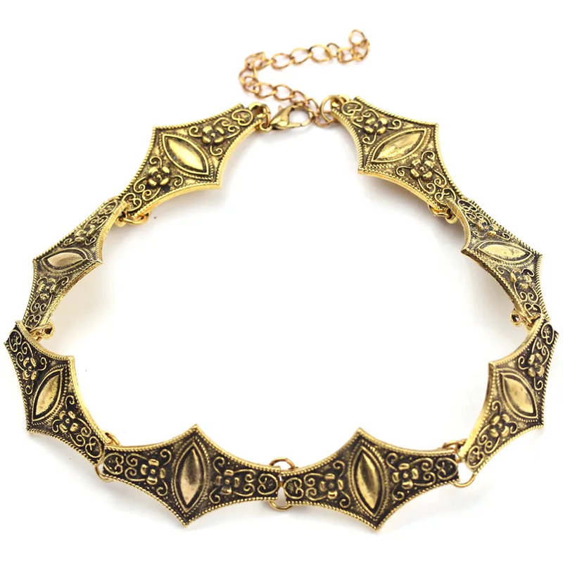 Women Kolye Fan-shaped Carved Necklace Vintage Ethnic Gold Short Collar Choker Statement Jewelery For Gifts | Украшения и