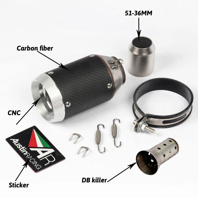 Универсальный 51 мм Остин гоночный мотоцикл Выхлопная труба из углеродного
