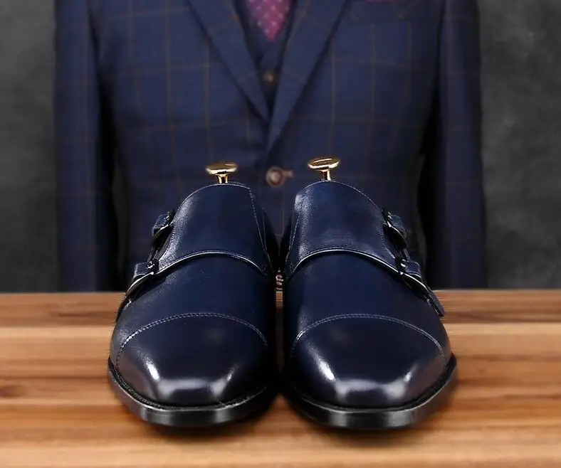 Men's shoes genuine leather dark blue smart casual oxfords buckle height increasing formal business sewing breathable dress shoe | Обувь