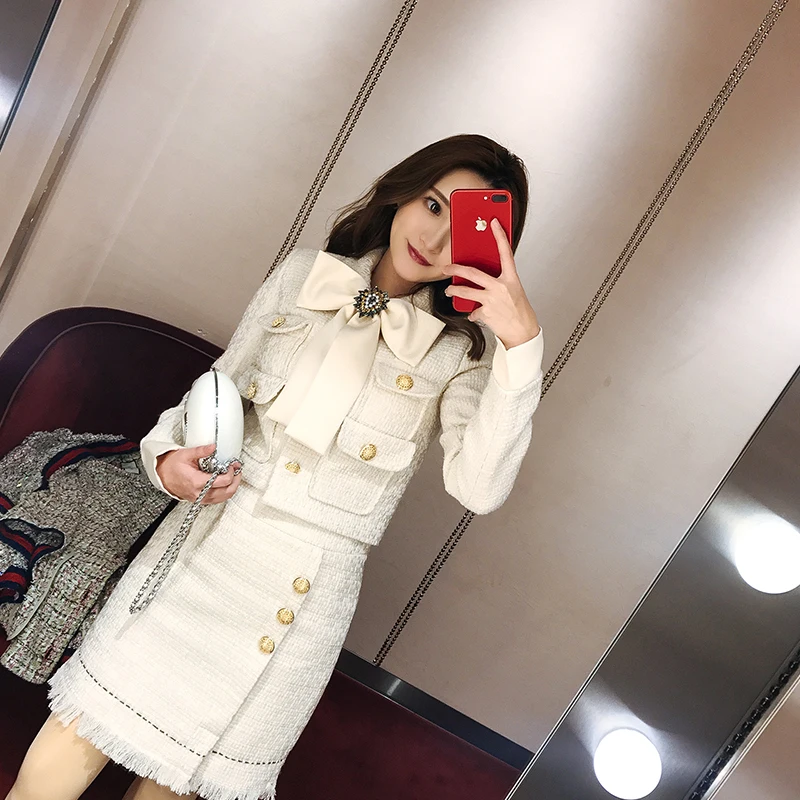 LXUNYI Новинка осени 2019 Женский твидовый костюм с юбкой комплект из двух предметов