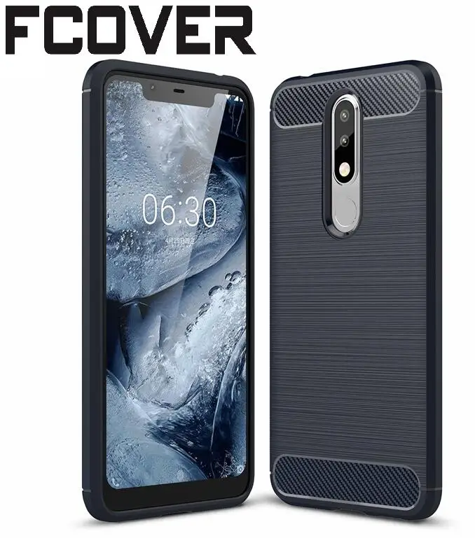 Чехол из углеродного волокна для Nokia 5 1 Plus + закаленное стекло тонкий