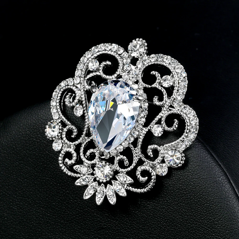 Top Luxury Sliver /Purple Water Drop Crystal Brooches for Women Fashion jewelry lapel pin Valentine's Day Gifts | Украшения и