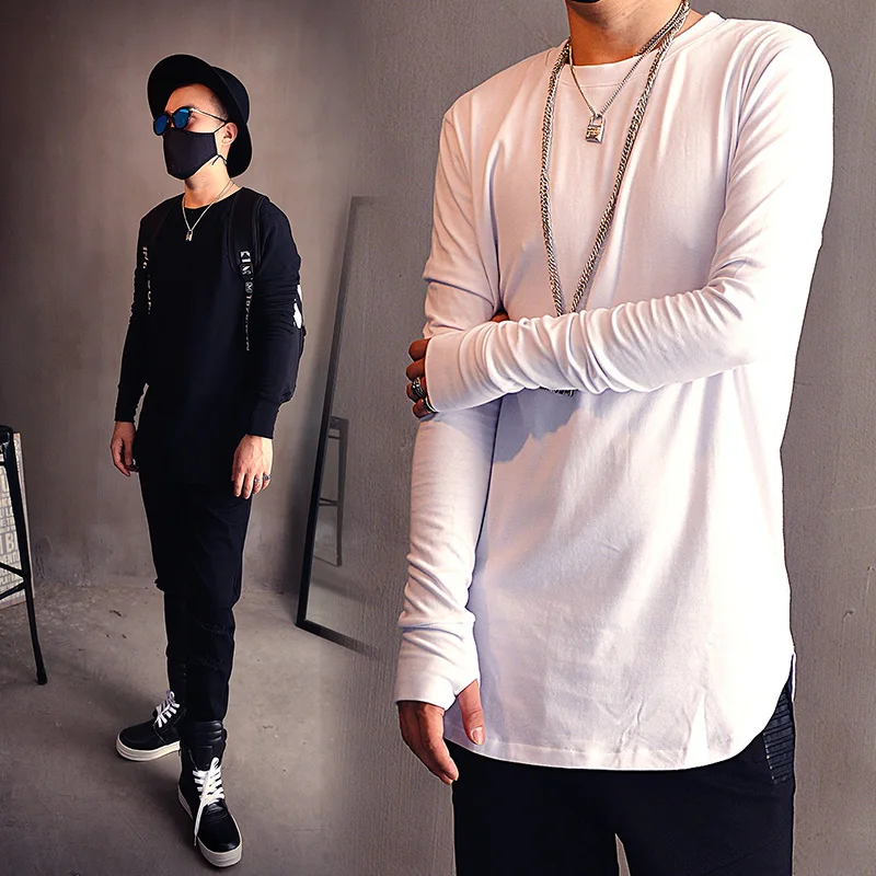 Хип Хоп Мода Мужская Хлопок Свободные Футболки Homme Бренд С Длинным Рукавом Camisa