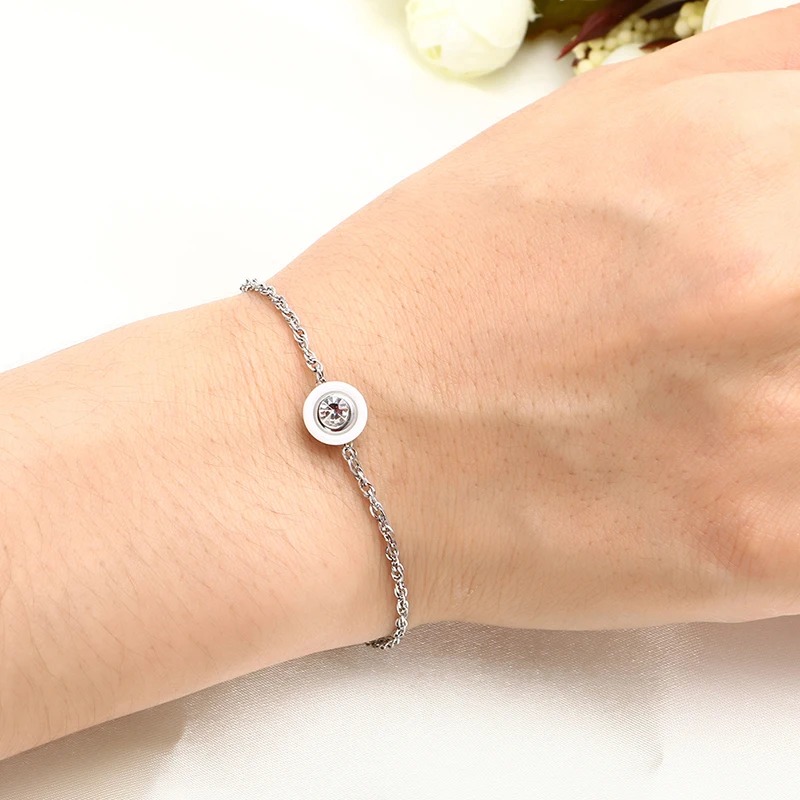 Новинка 2017 г. Женский керамический браслет серебряного цвета с кристаллами