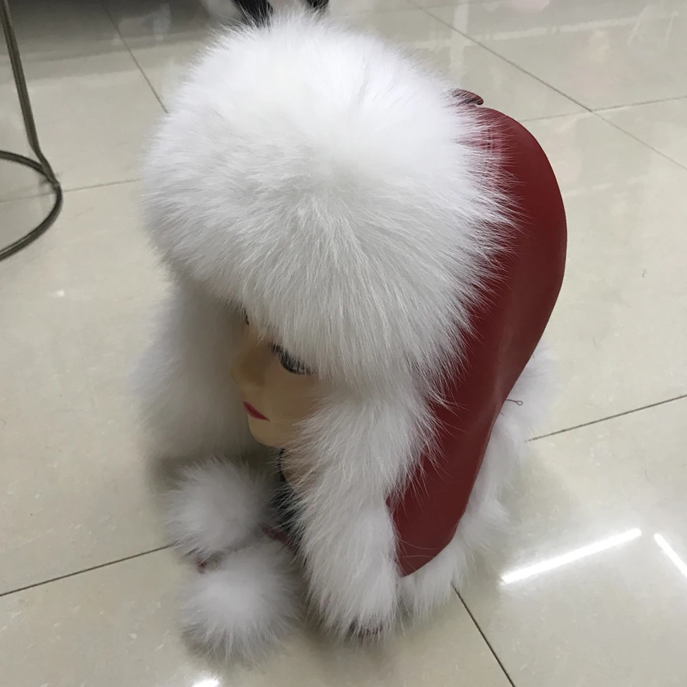 Женская шапка ушанка из натурального Лисьего меха зимняя бомбер плотная теплая