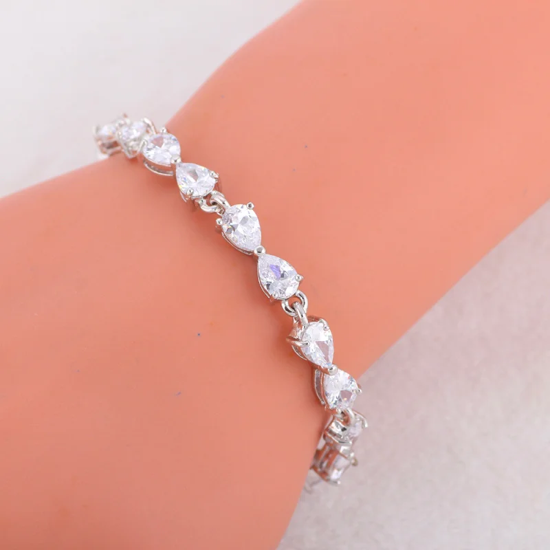 Ayowei Романтический в виде капли воды белый браслет с цирконием серебро высокое