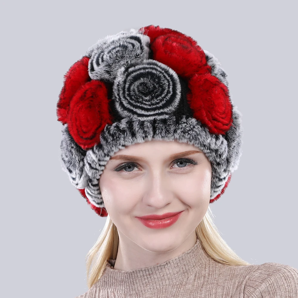 Новое поступление цветы из натурального меха, Шапки «Русская зима» Для женщин натуральный Лисий мех шапки из меха кролика рекс леди из натурального меха благородного кролика шапки бини шапки Кепки