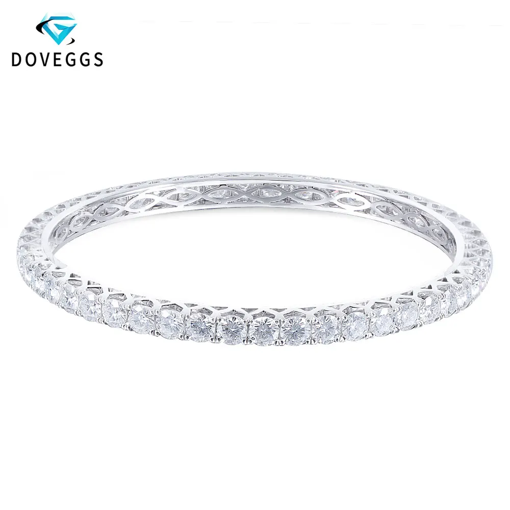 DovEggs твердый 10 к белое золото 4 мм Цвет GH сердца, стрелы Муассанит браслет для женщин Элегантный Дамы браслет свадебный подарок