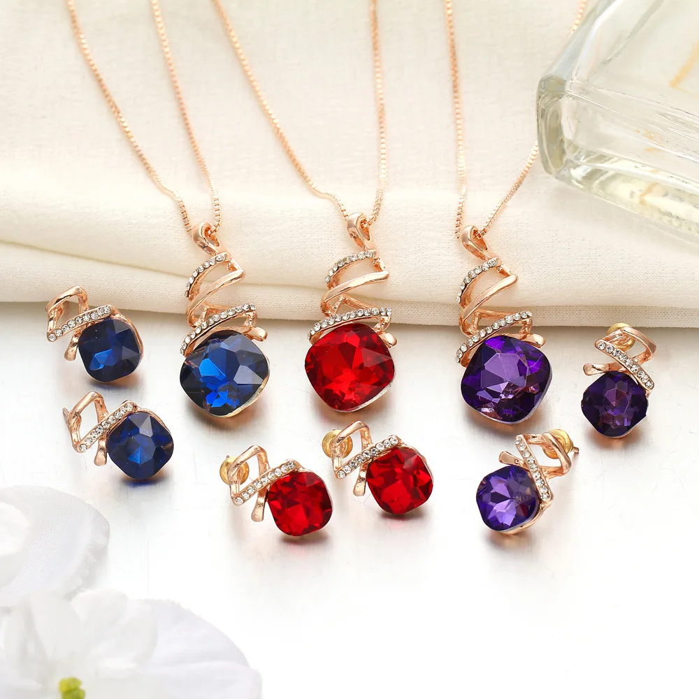 Red Blue Purple 100% f334 Jewelry Sets Austrian Set Fashion Women's Individuality Spiral Styling Necklace Earrings | Украшения и