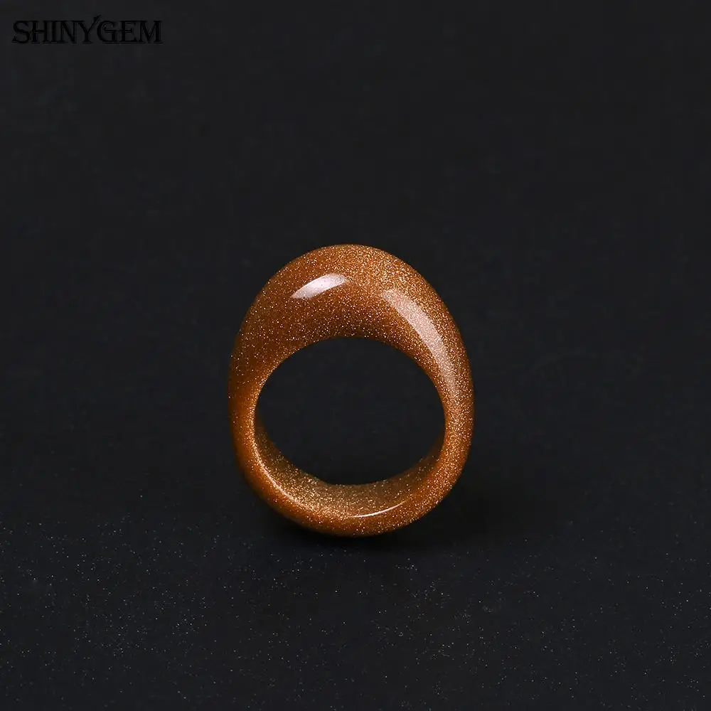 Кольца ShinyGem с большим натуральным камнем, сверкающий золотой песок, Свадебные обручальные кольца, гладкие круглые кольца с драгоценным камнем для женщин