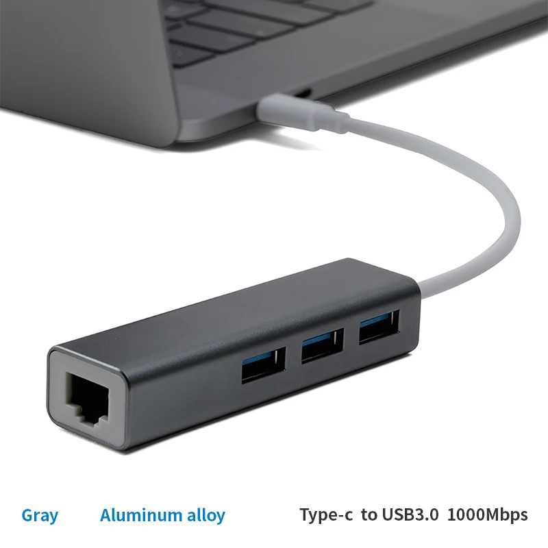 Gray Type-c Тип usb с разъемами типа c и USB3.0/RJ45 Ethernet адаптер 100/1000 Мбит/с usb хаб для ноутбуков, таких как Xiaomi/MacBook/huawei - Цвет: Gray Type-c