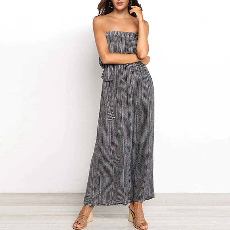 Женские повседневные Комбинезоны летние свободные без бретелек в полоску с