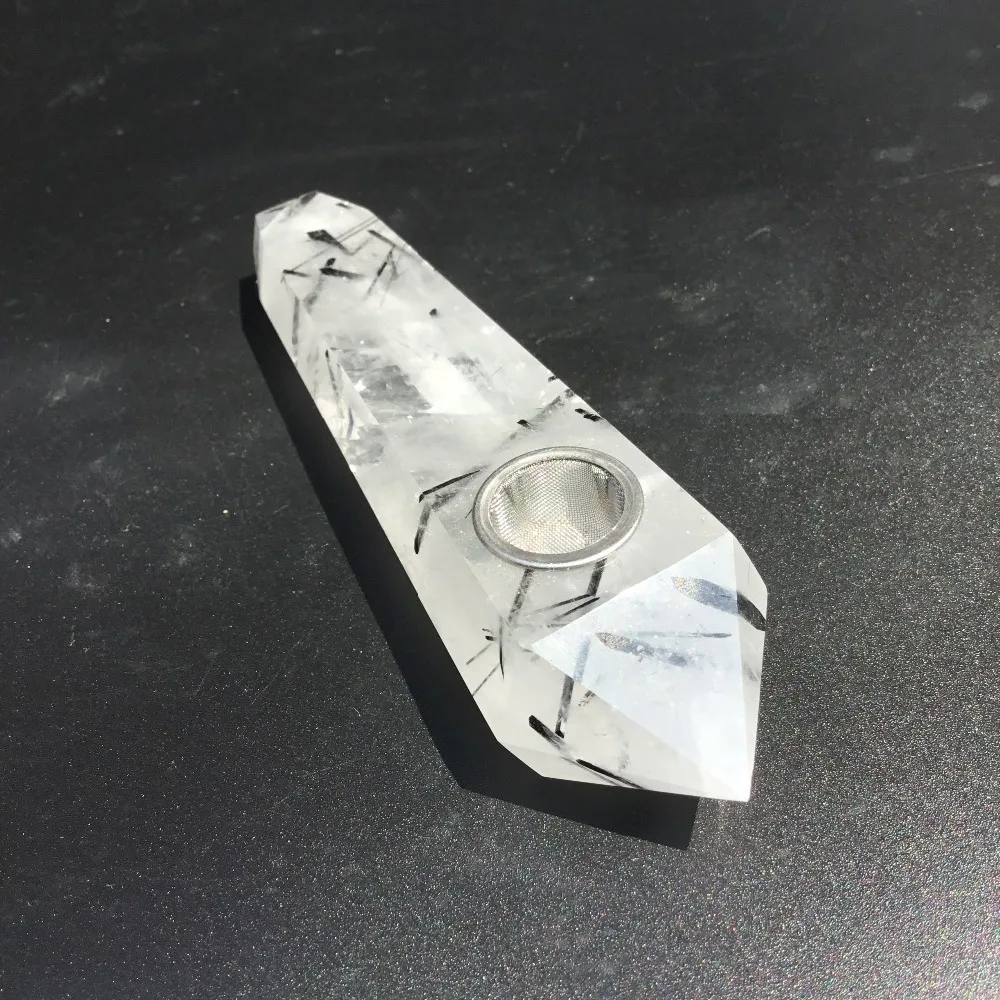 Натуральный черный турмалин Rutilated кварц кристалл курительные трубы | Дом и сад