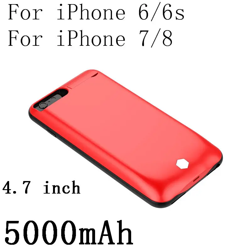 I6-5000-Red Для iPhone 8, 7, 6 6s плюс Батарея Чехол 3800/4800/5000/7500 мА/ч, Мощность банк Батарея Зарядное устройство чехол для iPhone 6 6s 7 8 чехол-накладка из термополиуретана с подставкой Чехол - Цвет: I6-5000-Red