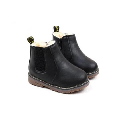 Cotton black MHYONS/ г. Зимние детские ботинки теплые ботинки для мальчиков и девочек утолщенные бархатные детские Нескользящие ботинки Ботинки martin на молнии - Цвет: Cotton black