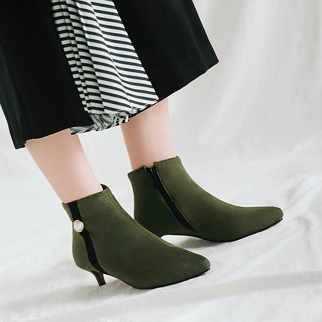 Women's Suede Boots Wild Kitten Heel Booties Side Zipper Bare Ladies Winter Women Shoes European Style Snow | Обувь