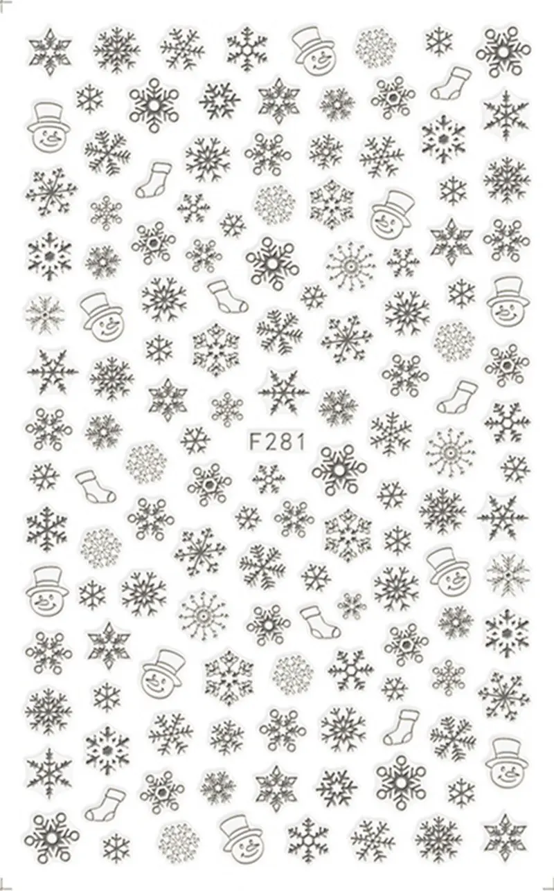 F281 Silver Самоклеющаяся Рождественская наклейка для ногтей наклейки для дизайна ногтей украшения Рождественский маникюр поддельные ногти принадлежности инструмент 5 цветов - Цвет: F281 Silver