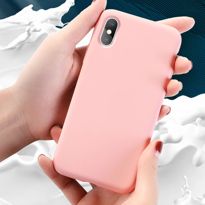 Твердый цветной жидкий силиконовый резиновый чехол для телефона iPhone 7 8 Plus Apple X XS
