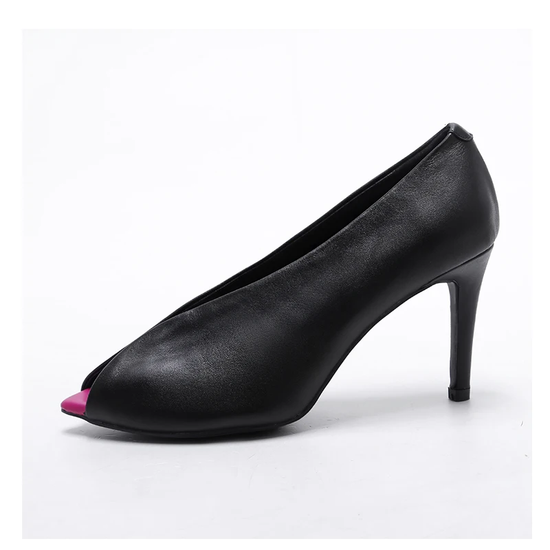 Женские туфли-лодочки с открытым носком ANMAIRON натуральная кожа высокий каблук без