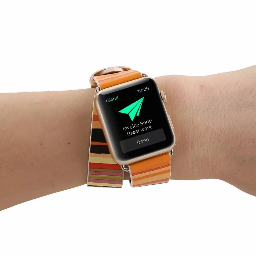 

Genuine Leather Double Circle Bracelet strap for Apple watch band 4 44/40mm Colorful Stripe band for iWatch series 3/2/1 42/38mm