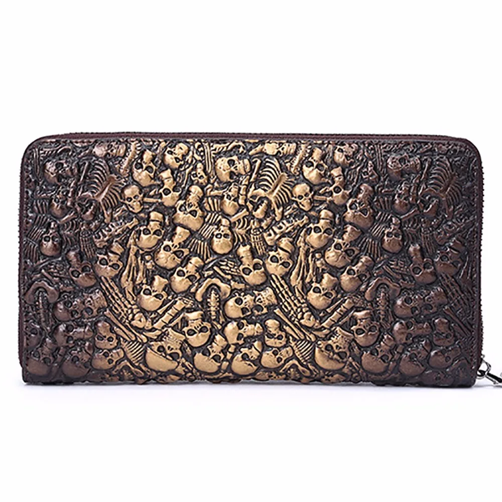 Длинный кошелек с рисунком черепа для мужчин модный дизайнерский бумажник из