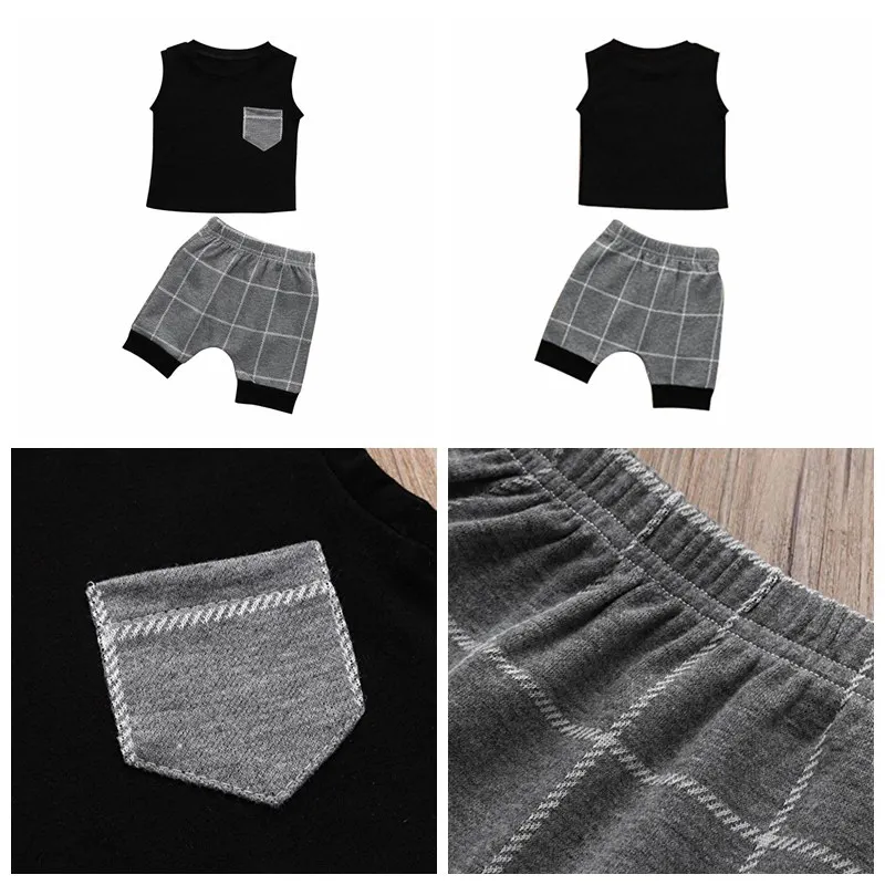 summer children's vest + Plaid cropped trousers suit cotton thin 2 sets of baby clothes | Детская одежда и обувь